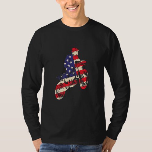 Biker Usa American Flag Motocross Dirt Bike Patrio T_Shirt