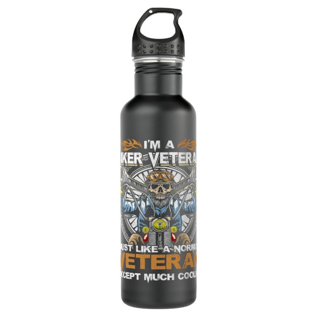 Biker Veteran Like Normal except much cooler Funny Stainless Steel Water Bottle (Front)