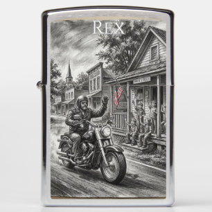  Biker Waves to Children Main Street Small Town  Zippo Lighter