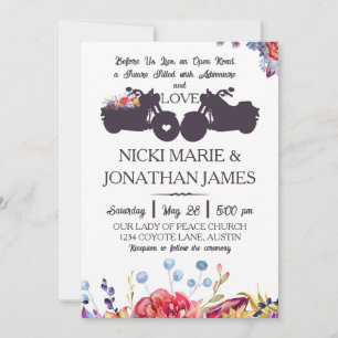Biker Wedding Floral Wildflower Succulents Invitation
