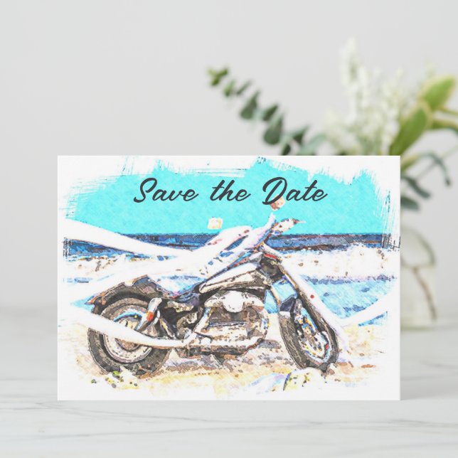 Biker Wedding Save The Date Card (Standing Front)