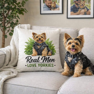 Biker Yorkie Dog Dad Father’s Day Throw Pillow