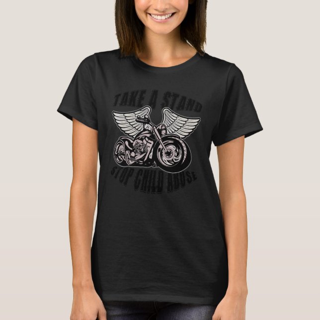 Bikers Against Child Abuse Awareness Biker Motorcy T-Shirt (Front)