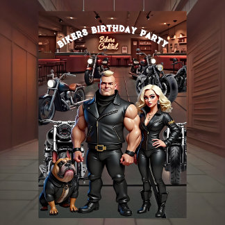 Bikers Bar Birthday Party Couple Bulldog Bikes Invitation