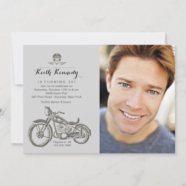 Biker's Birthday Photo Invitation (Front)