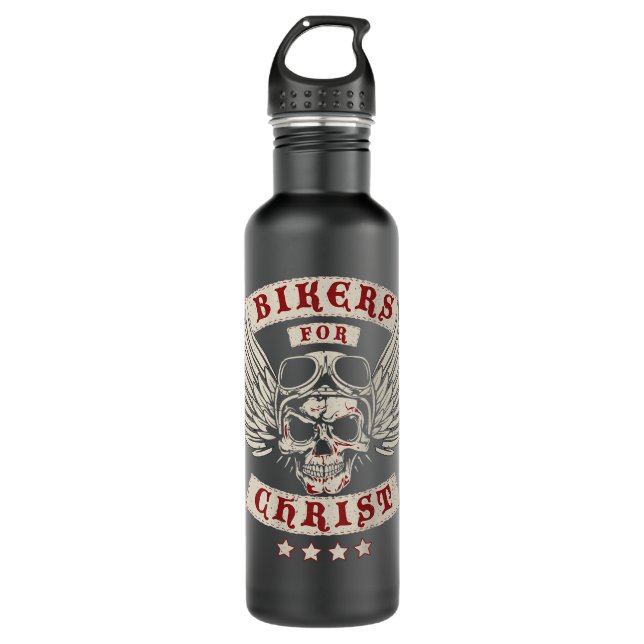 Bikers for Christ Motorcycle Patch Christian -Desi Stainless Steel Water Bottle (Front)