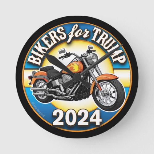 Bikers For Trump 2024 _ Patriotic Cycling Round Clock
