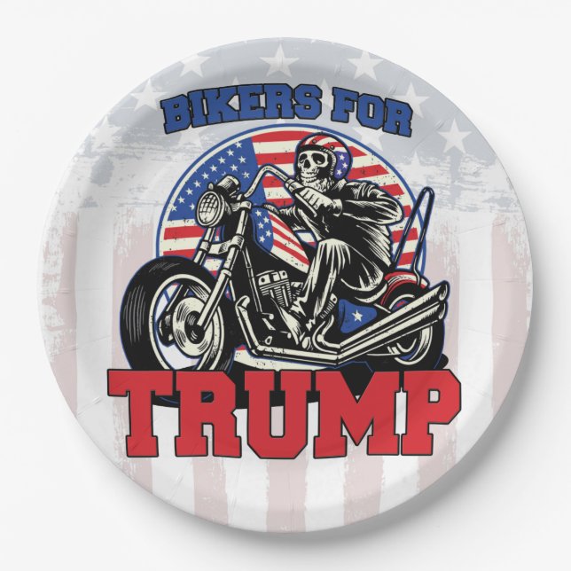 Bikers For TRUMP Patriotic President Motorcycle Paper Plates (Front)