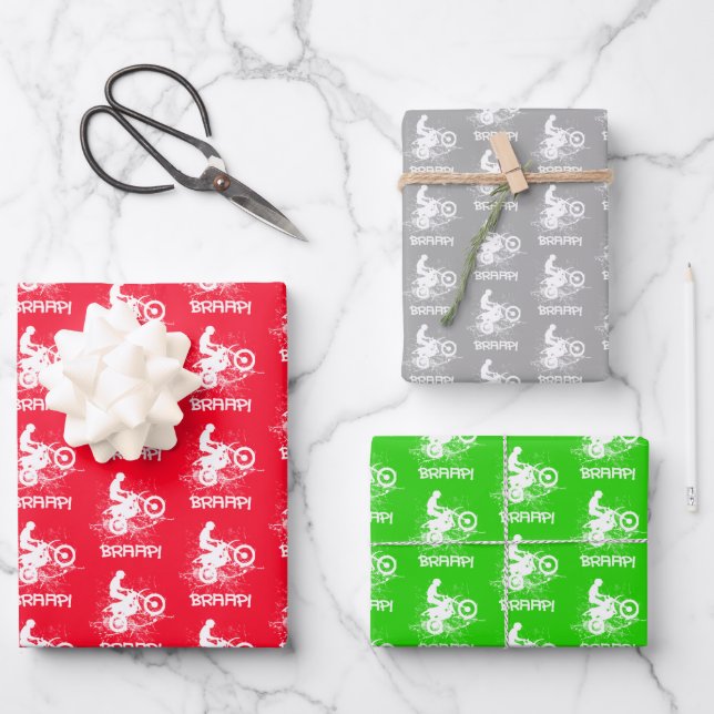 Bikers Motocross Dirt Bikers Mud Splats Pattern Wrapping Paper Sheets (Front)