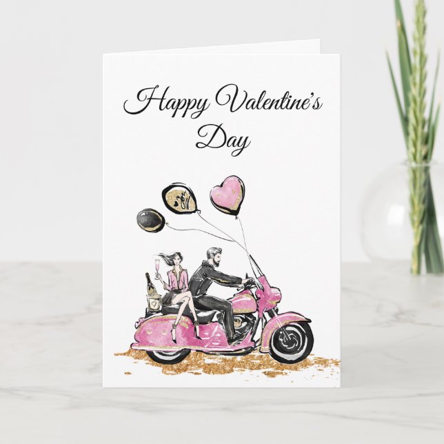 Biker's Motorcycle Valentine Folded Greeting Card (Front)