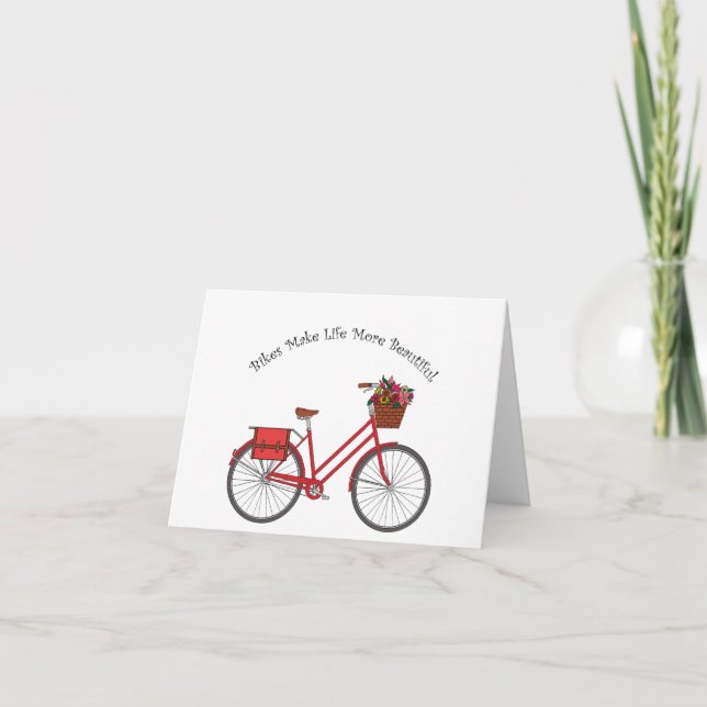 Bikes Make Life More Beautiful - Red Bike Thank You Card (Front)