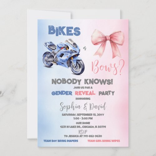 Bikes or bows Gender Reveal Party Invitation