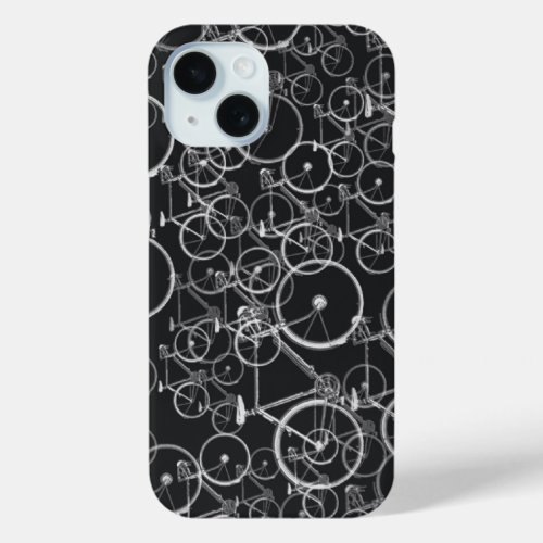 Bikes pattern in black and white iPhone 15 case