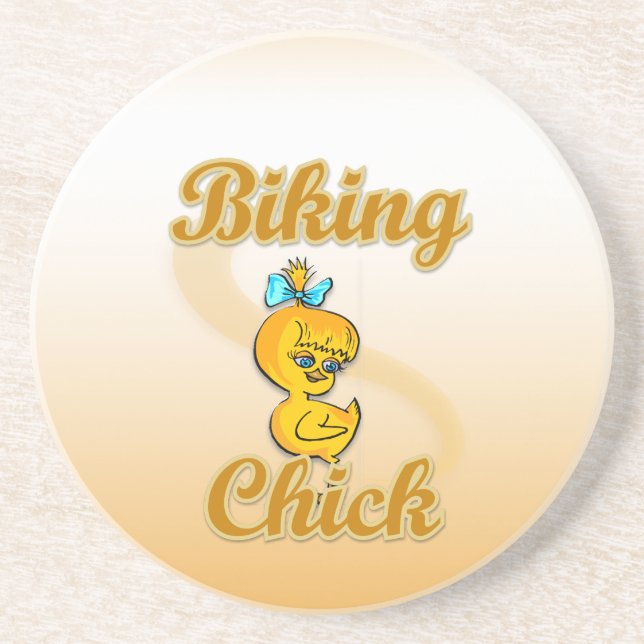 Biking Chick Sandstone Coaster (Front)