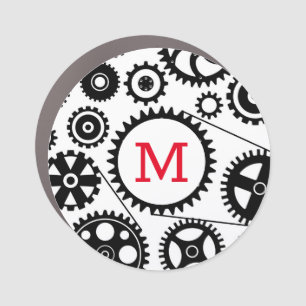 Biking Cycling Gears Black White Red Initial Car Magnet