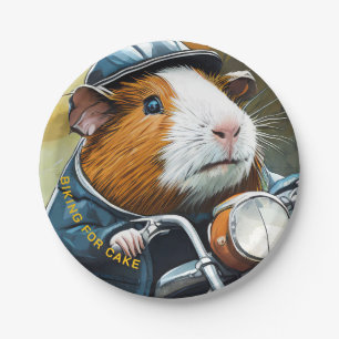 Biking for Cake, Guinea Pig on Retro Motorbike Paper Plates
