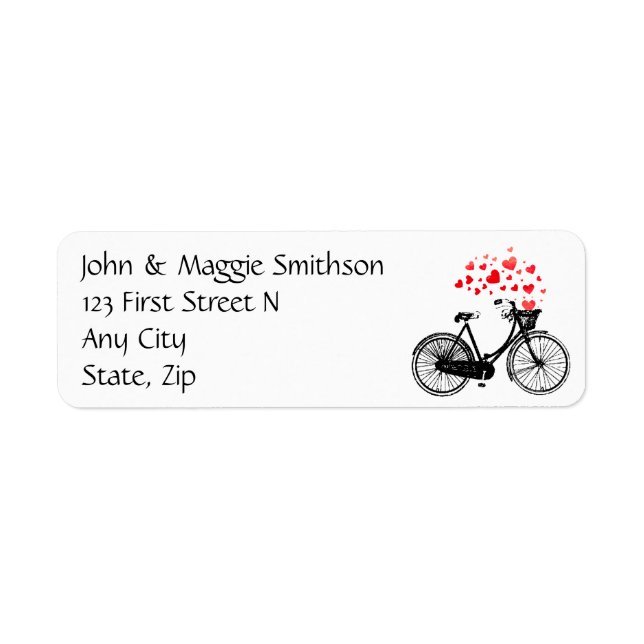 Biking Heart Love Vintage Art Custom Address Label (Front)