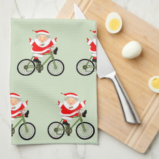 Biking Mrs. Claus Christmas Kitchen Towel