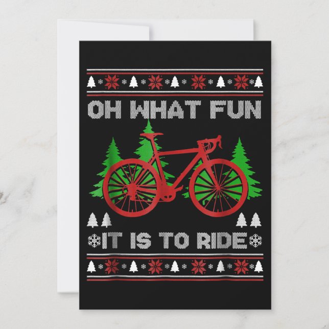 Biking Oh What Fun Bike Ugly Christmas Sweater Note Card (Front)