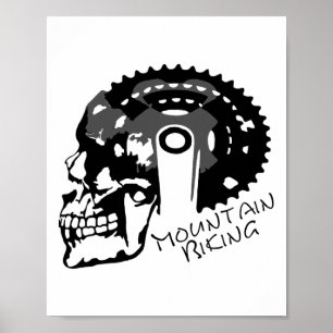 Biking Skull T Shirt Gears Bike Mountain Bike  Poster