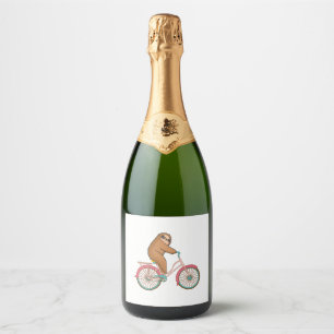 Biking Sloth - A Cute Sloth Riding On A Bicycle Sparkling Wine Label