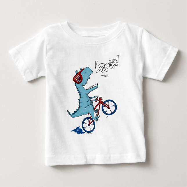 Biking T-Rex Roar Baby T-Shirt (Front)