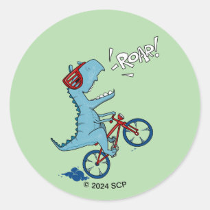 Biking T-Rex Roar Classic Round Sticker