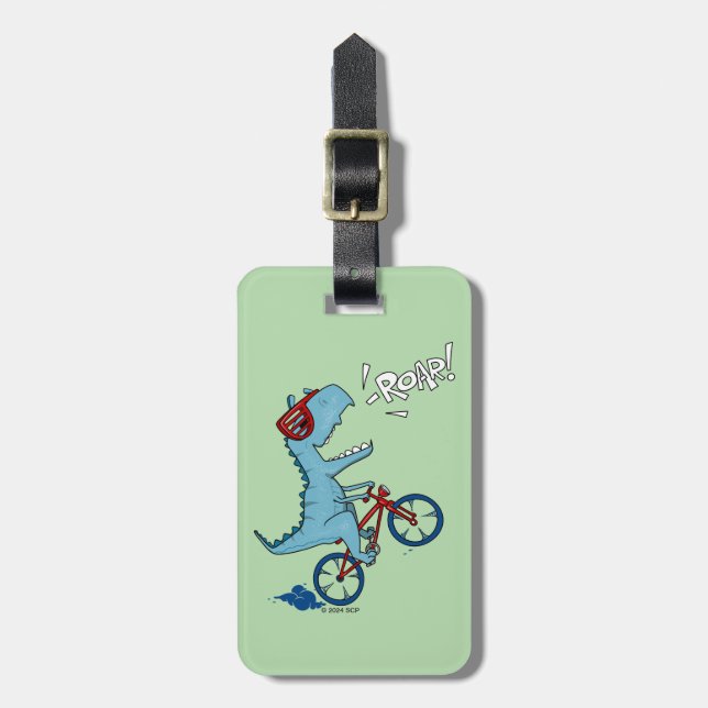 Biking T-Rex Roar Luggage Tag (Front Vertical)