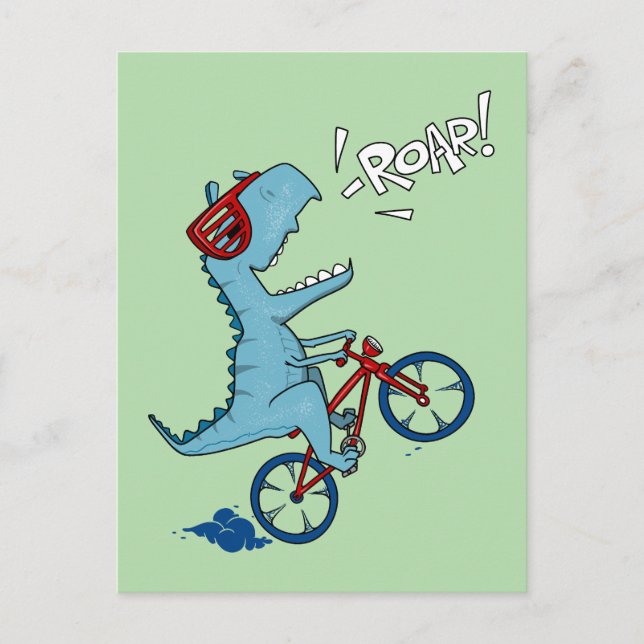 Biking T-Rex Roar Postcard (Front)
