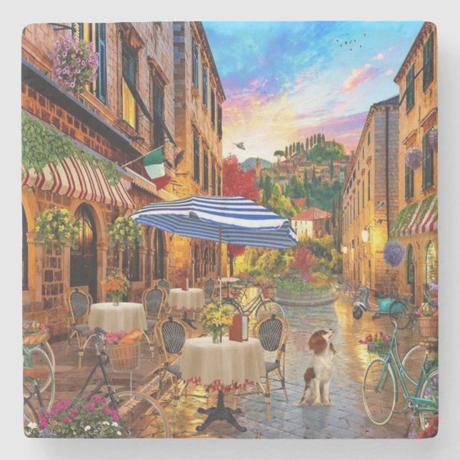Biking Through Italy Fine Art Stone Coaster (Front)