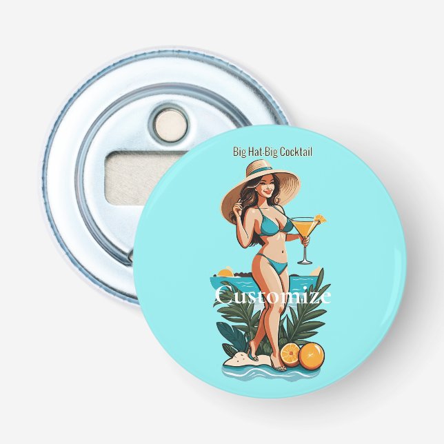 Bikini Babe Big Hat- Big Cocktail Thunder_Cove Bottle Opener (Front)
