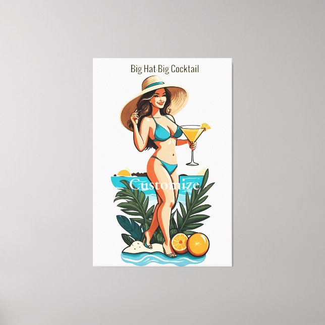 Bikini Babe Big Hat- Big Cocktail Thunder_Cove  Canvas Print (Front)