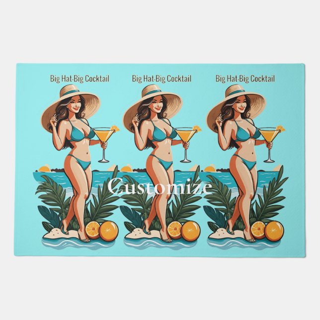 Bikini Babe Big Hat- Big Cocktail Thunder_Cove Doormat (Front)