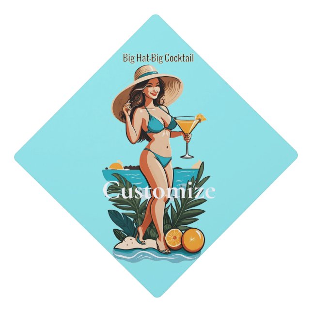 Bikini Babe Big Hat- Big Cocktail Thunder_Cove Graduation Cap Topper (Front)