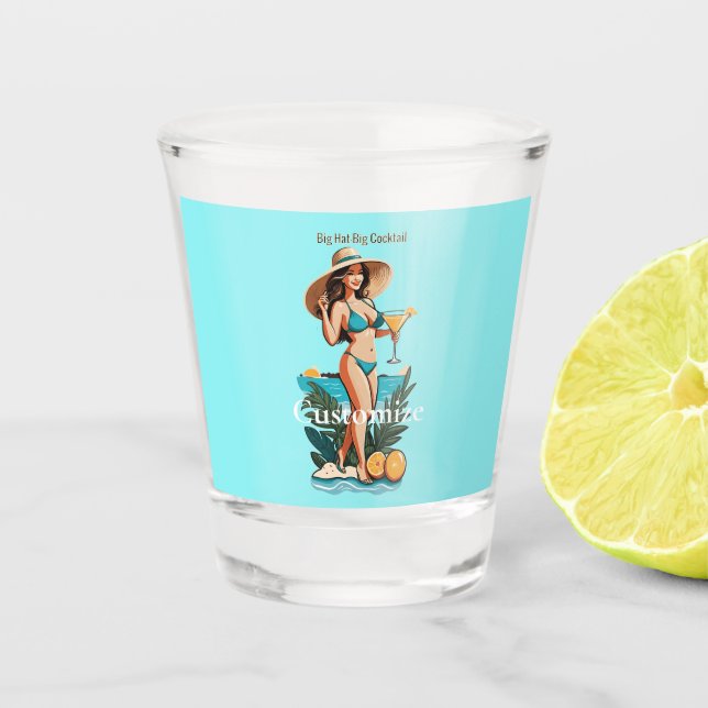Bikini Babe Big Hat- Big Cocktail Thunder_Cove Shot Glass (Front)