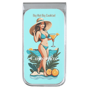 Bikini Babe Big Hat- Big Cocktail Thunder_Cove Silver Finish Money Clip