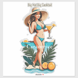 Bikini Babe Big Hat- Big Cocktail Thunder_Cove Sticker