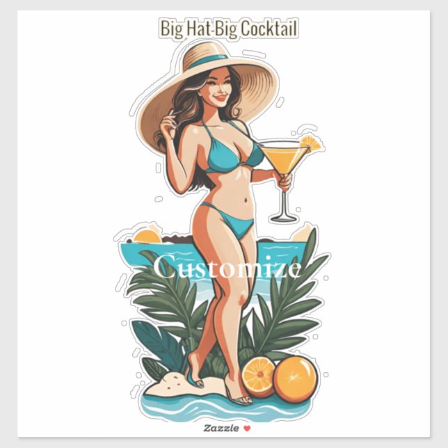 Bikini Babe Big Hat- Big Cocktail Thunder_Cove Sticker (Sheet)