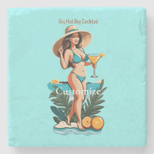 Bikini Babe Big Hat- Big Cocktail Thunder_Cove  Stone Coaster