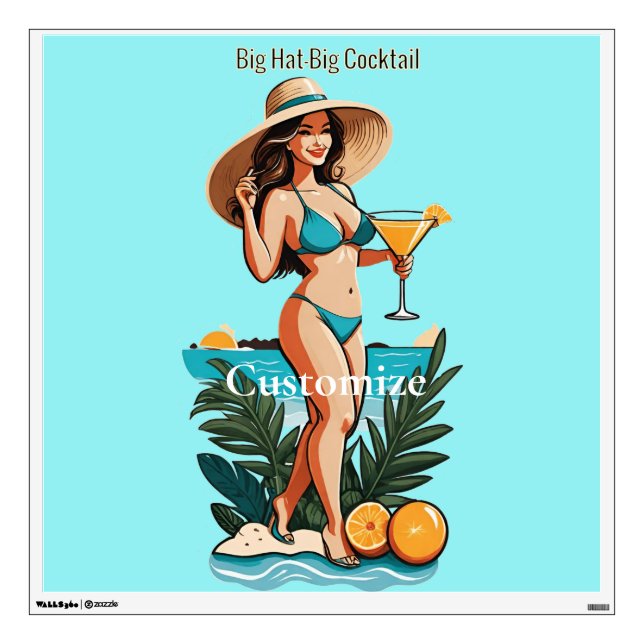 Bikini Babe Big Hat- Big Cocktail Thunder_Cove Wall Decal (Front)