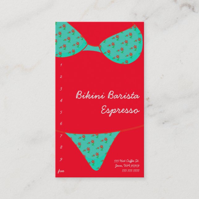 Bikini Barista Espresso Drive-Thru Red Loyalty Card (Front)