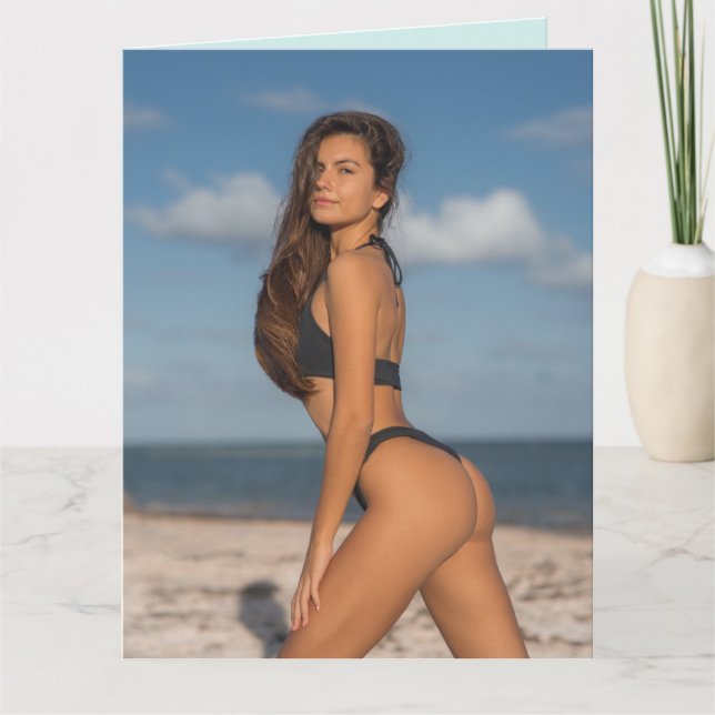 BIKINI BEACH GIRL FUNNY BIRTHDAY Greeting Card (Front)