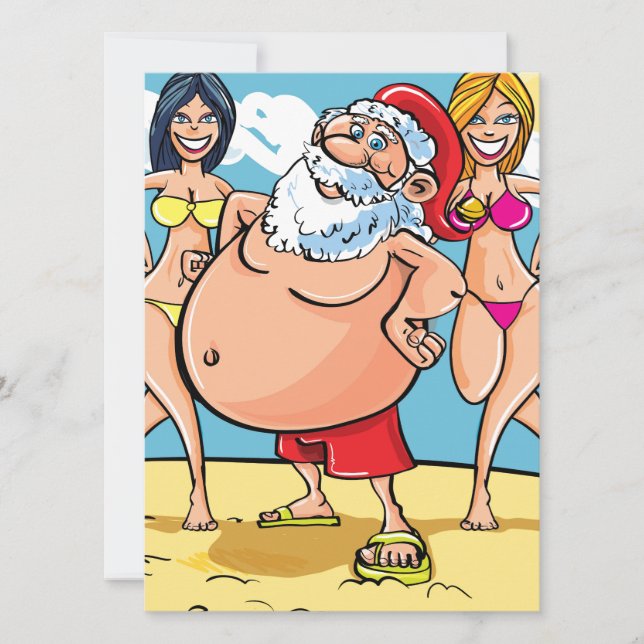 bikini beach santa claus holiday card (Front)