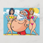 bikini beach santa claus holiday postcard<br><div class="desc">beach santa, christmas, funny christmas, sand, santa, santa claus, tropical, vacation, xmas, california santa, florida santa, hawaii santa, christmas july , bikini babes swimsuit- "hawaii santa""bikini santa""california santa""la santa""tropical santa""funny santa""christmas july" santa "santa claus" christmas xmas</div>