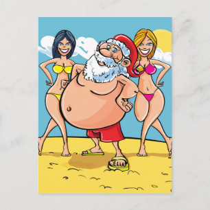 bikini beach santa claus holiday postcard
