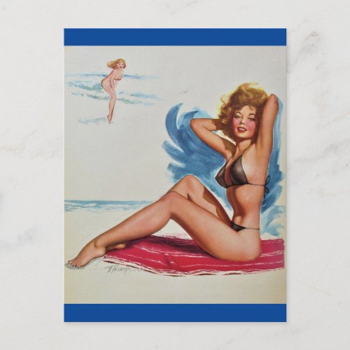 Bikini Beach Vintage pin up girl art Postcard