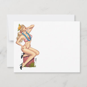 Bikini Blond Pin-up Girl with Flowers by Al Rio