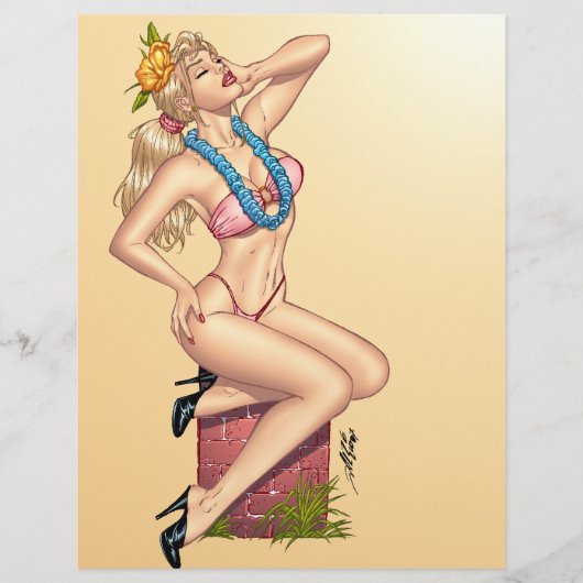 Bikini Blond Pin-up Girl with Flowers by Al Rio (Front)