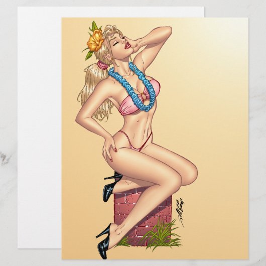 Bikini Blond Pin-up Girl with Flowers by Al Rio (Front/Back)