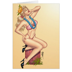 Bikini Blond Pin-up Girl with Flowers by Al Rio